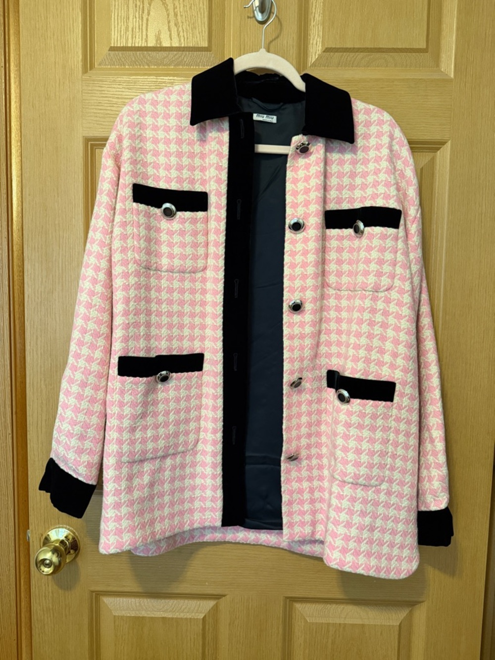 Miu miu 2020 Houndstooth jacquard jacket pink